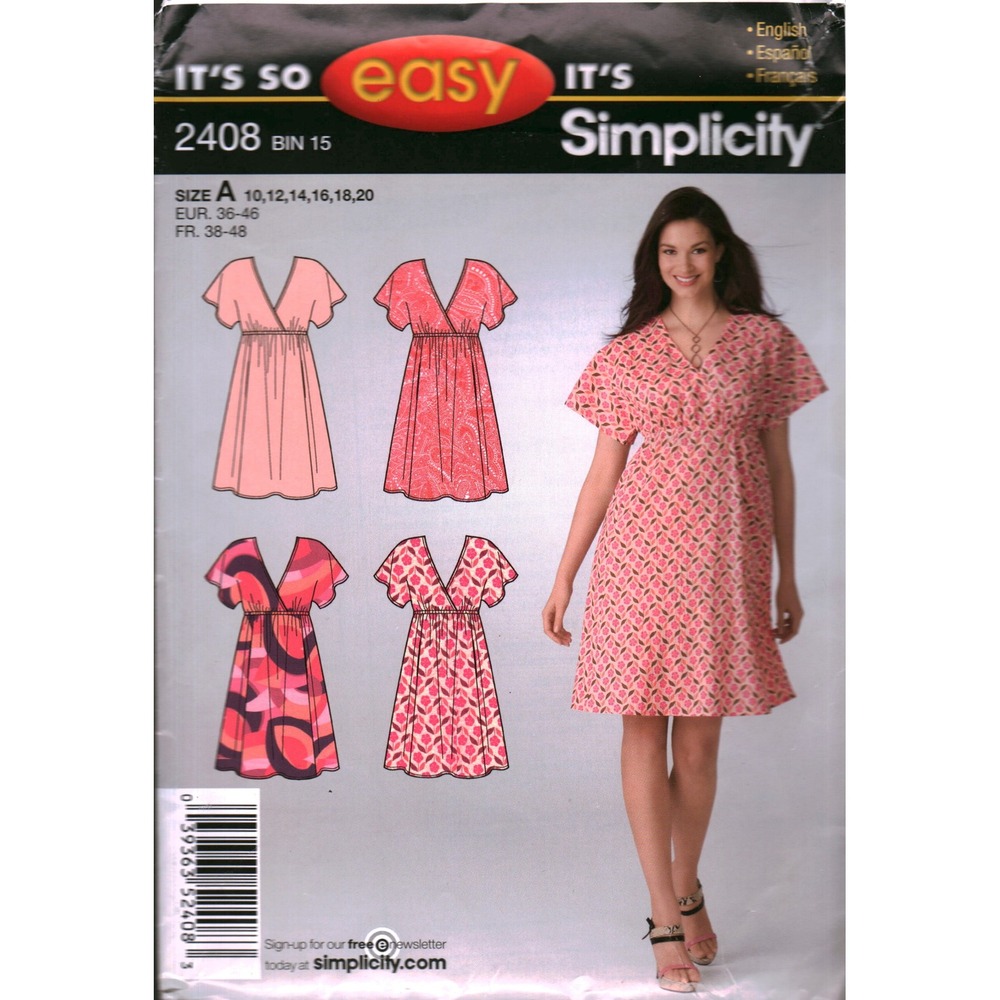 Simplicity 2408 Its So Easy Sewing Pattern Misses Dress Size 10-20 V-Neck Empire